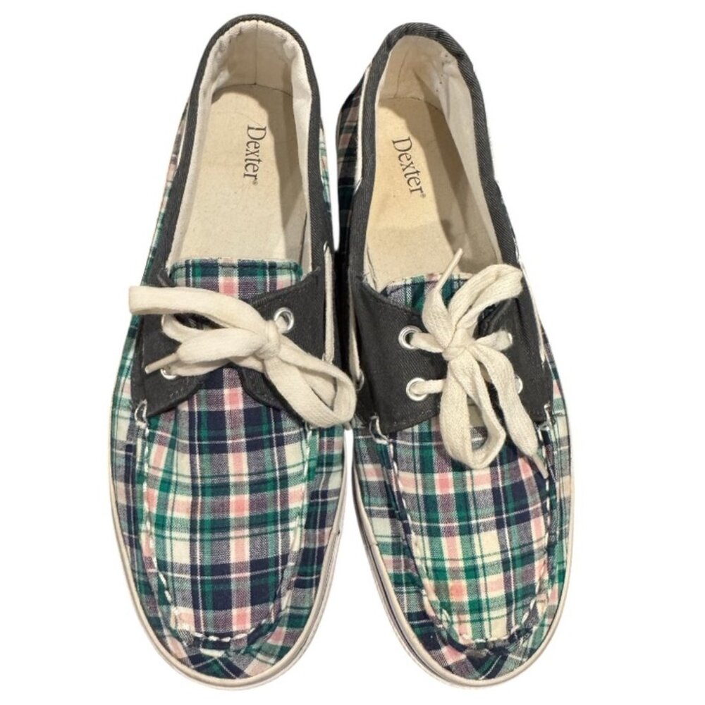 Dexter Plaid Canvas Boat Shoes Women’s 9 Preppy Lace Up Deck Shoes Coastal